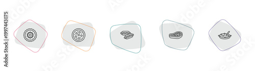 food outline icon set. linear vector for ui, web and mobile. thin line moon cake, mapo tofu, hotdog icons.