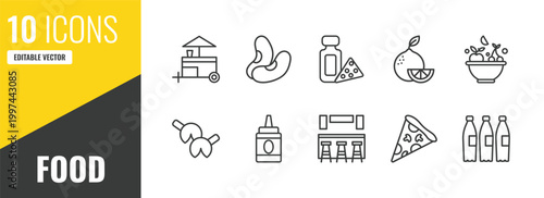 food outline icon set. 10 linear vector for ui, web and mobile. thin line snack booth, bean, dairy icons.