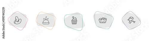 food outline icon set. linear vector for ui, web and mobile. thin line bean, serving dish, romantic muffin icons.