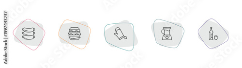 food outline icon set. linear vector for ui, web and mobile. thin line ribs, double burger, cooking mitts icons.