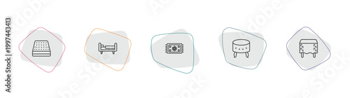 furniture & household outline icon set. linear vector for ui, web and mobile. thin line mattress, daybed, rug icons.