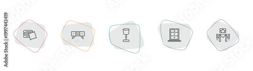 furniture & household outline icon set. linear vector for ui, web and mobile. thin line linens, credenza, lamps icons.