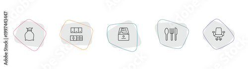 furniture & household outline icon set. linear vector for ui, web and mobile. thin line garbage bags, cabinets, drawers icons.