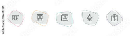 furniture & household outline icon set. linear vector for ui, web and mobile. thin line gateleg table, armoire, chest icons.
