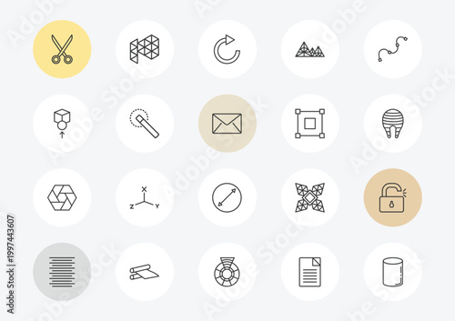 geometric figure outline icon set. linear vector for ui, web and mobile. thin line cut, front, polygonal hexagon icons.
