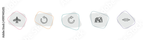 geometric figure outline icon set. linear vector for ui, web and mobile. thin line polygonal jet aircraft, rotate, redo icons.