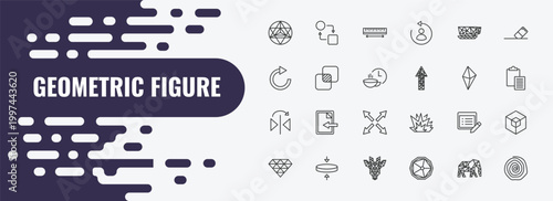 geometric figure outline icon set. linear vector for ui, web and mobile. thin line transform, measure, polygonal coffee cup icons.