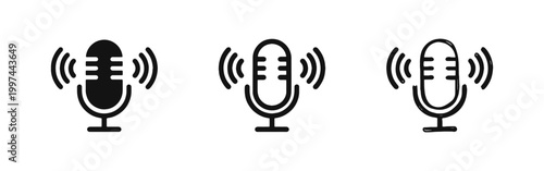 Podcast Microphone Icon Set for Recording and Broadcasting