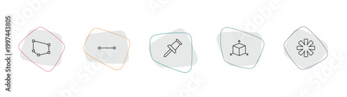 geometry outline icon set. linear vector for ui, web and mobile. thin line polygon, line, push pin icons.