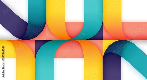 Colorful ribbons intersecting on white.