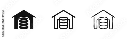 Database Warehouse Icon Set for Information Storage and Data Centers