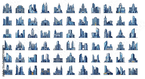 City Skyscrapers in Blue Silhouette.