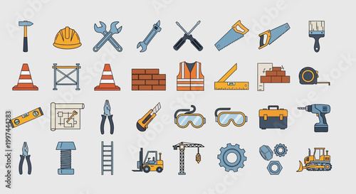 Collection of construction tools icons.