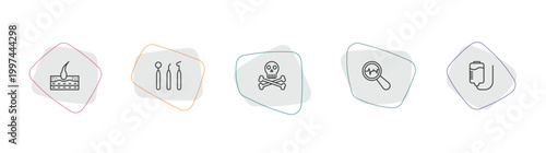 medical outline icon set. linear vector for ui, web and mobile. thin line epidermis, dentist tool, skull and bone icons.