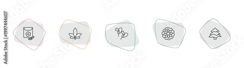 nature outline icon set. linear vector for ui, web and mobile. thin line flower seeds, hemp, calla icons.