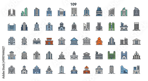 Foto Collection of various building icons.