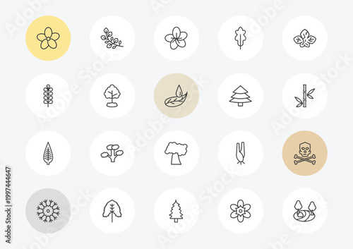 nature outline icon set. linear vector for ui, web and mobile. thin line oleander, pecan leaf, lanceolate icons.