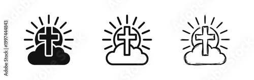 Christian Cross on Cloud Icon Set Representing Faith and Hope