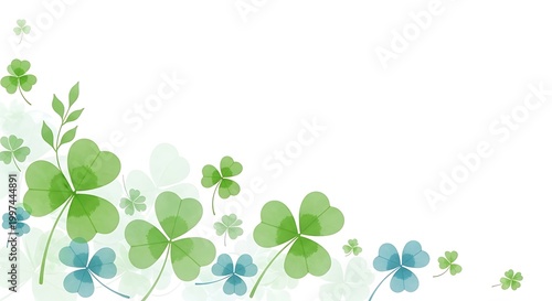 Watercolor shamrock leaves and stems decorative design