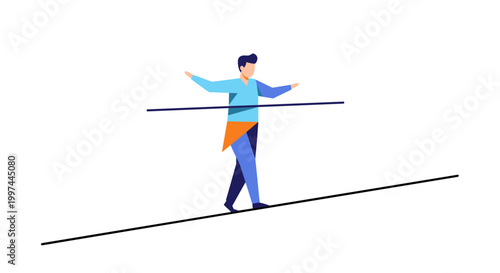 A man balancing on a tightrope with a long pole for balance