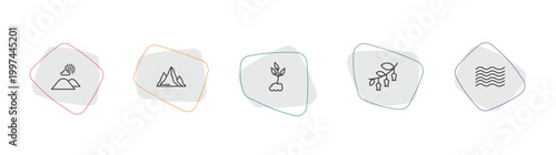 nature outline icon set. linear vector for ui, web and mobile. thin line hills, hill, cultivation icons.