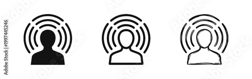 Mindful Person and Signal Waves Icon Set for Focus and Influence