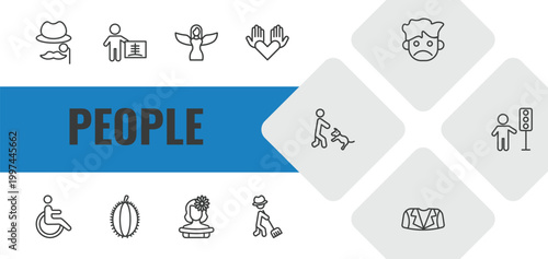 people outline icon set. linear vector for ui, web and mobile. thin line sir, radiologist working, grace icons.