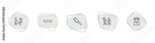 people outline icon set. linear vector for ui, web and mobile. thin line helping other to jump, hairy, butcher with knife icons.