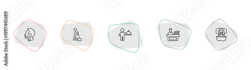 people outline icon set. linear vector for ui, web and mobile. thin line throat, sweeping person, cooker with tray icons.