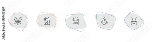 people outline icon set. linear vector for ui, web and mobile. thin line devil mask, mother and baby, sir icons.