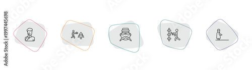 people outline icon set. linear vector for ui, web and mobile. thin line man singing, photographer working, emperor icons.
