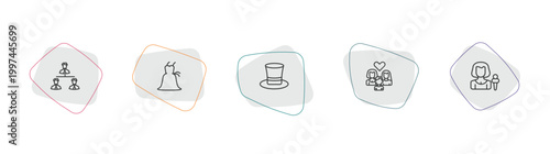 people outline icon set. linear vector for ui, web and mobile. thin line businessmen hierarchy, bridesmaids, tall hat icons.