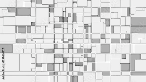 Dynamic Geometric Grid Composition with Abstract Rectangular and Square Shapes Creating a Modern Digital Mosaic Pattern for Technology and Design Backgrounds
