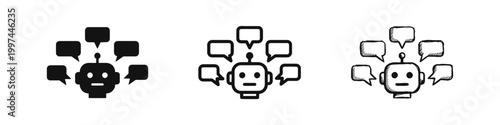 Chatbot and AI Communication Icons Set - Solid, Outline, and Hand-Drawn Styles