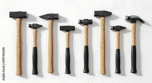 Collection of various hammers tools.