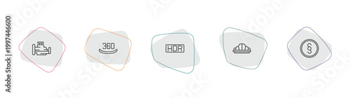 shapes outline icon set. linear vector for ui, web and mobile. thin line malfunction indicador, 360, hdr icons.
