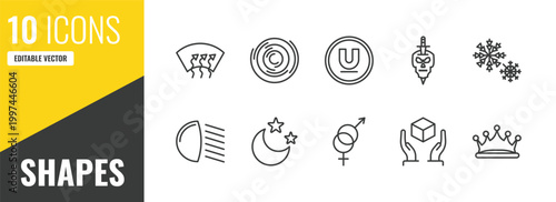 shapes outline icon set. 10 linear vector for ui, web and mobile. thin line windshield defrost, circles, undelined icons.