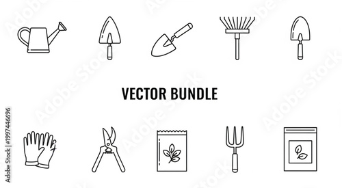 Collection of gardening tools vector bundle, perfect for landscaping and horticulture projects.