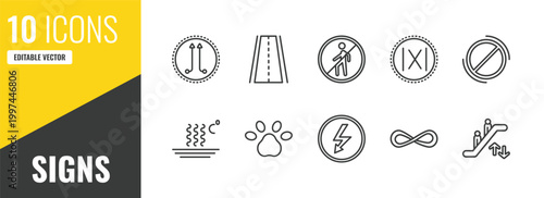 signs outline icon set. 10 linear vector for ui, web and mobile. thin line is parallel to, roads, no entry icons.