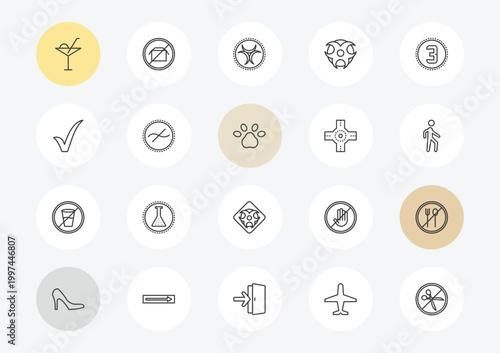 signs outline icon set. linear vector for ui, web and mobile. thin line drinks, tick, no drinks icons.