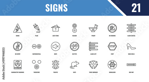 signs outline icon set. linear vector for ui, web and mobile. thin line plug, align center, align left icons.