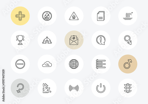 signs outline icon set. linear vector for ui, web and mobile. thin line addition, classroom cup, traffic icons.
