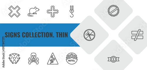 signs collection. thin outline icon set. linear vector for ui, web and mobile. thin line cross, rats, addition icons.