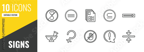 signs outline icon set. 10 linear vector for ui, web and mobile. thin line no hoist, identical to, text documents icons.