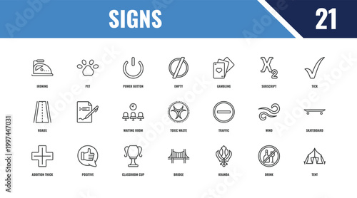 signs outline icon set. linear vector for ui, web and mobile. thin line pet, tick, traffic icons.
