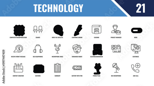 technology outline icon set. linear vector for ui, web and mobile. thin line chairs, mode, electrocardiogram line icons.