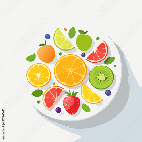 Obstteller mit frischen Früchten ästhetisch und modern angerichtet