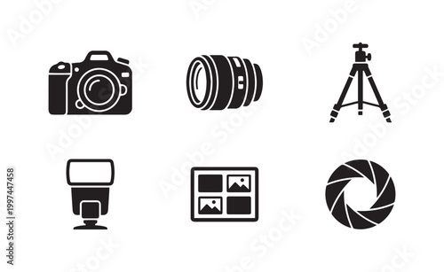 set of photography icons in black and white flat design high quality professional detailed modern elegant