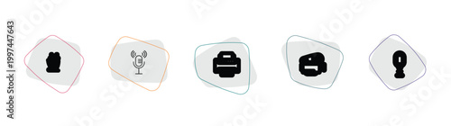 technology outline icon set. linear vector for ui, web and mobile. thin line ecologic electricity, microphone voice, printing icons.