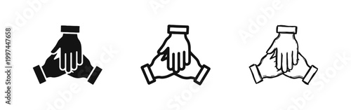 Teamwork and Collaboration Hands Icons Set - Solid, Outline, and Hand-Drawn Styles